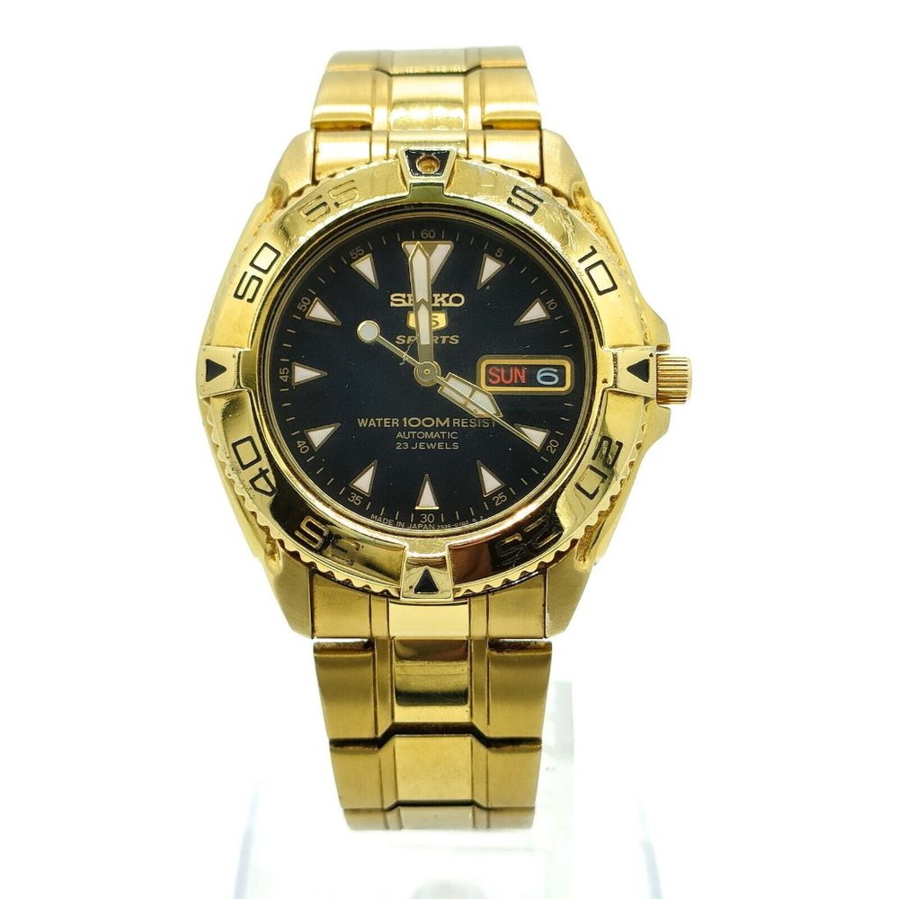 Seiko Watch 7S36-00Y0 5 sports 39mm Men's Black X Gold 1308300 - Picture 1 of 9